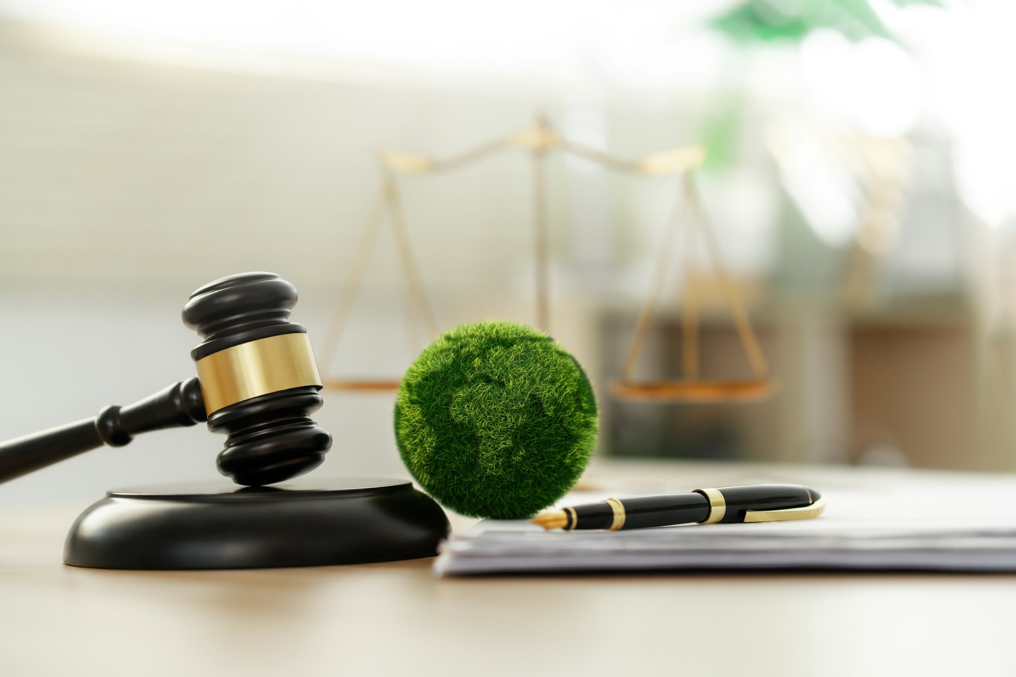 Green law concept. international environmental law Climate or environmental justice Law on green